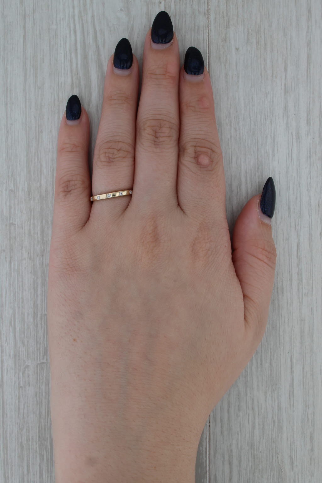 Diamond Dots Wedding Band 14k Yellow Gold Stackable Ring Size 7.25