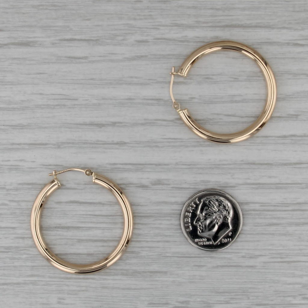 Round Hoop Earrings 14k Yellow Gold Snap Top Pierced Hoops