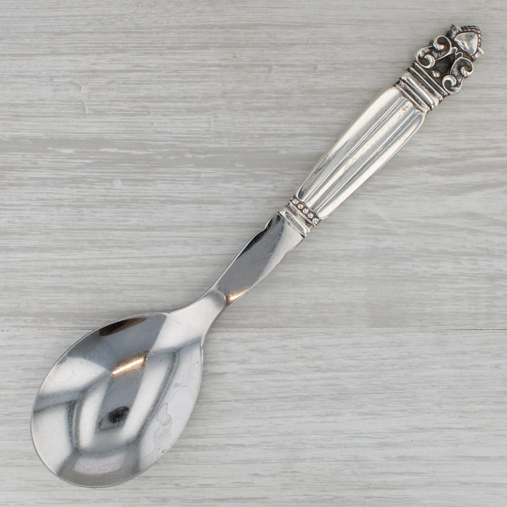 Gray Georg Jensen Denmark Acorn Salad Spoon Fork Set Sterling Silver Stainless Steel
