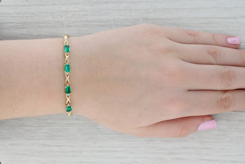 Gray 1.92ctw Emerald Diamond Bracelet 14k Yellow Gold X Link Chain 7"