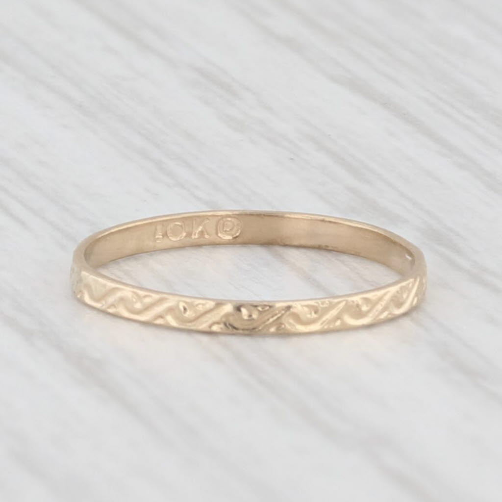 Light Gray Vintage Floral Engraved Baby Ring 10k Yellow Gold Small Size Band
