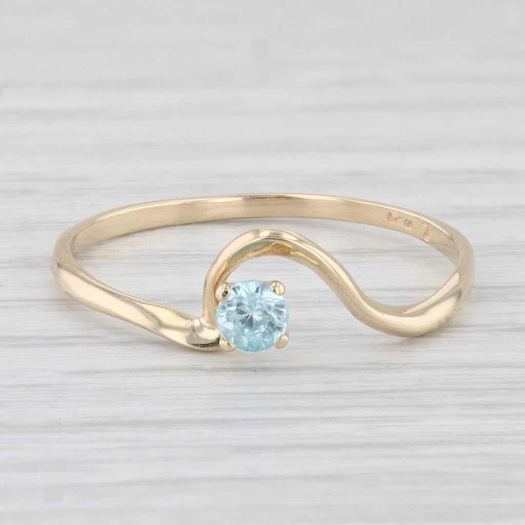 Light Gray 0.30ct Blue Zircon Solitaire Ring 14k Yellow Gold Size 10.5 Abstract Contoured