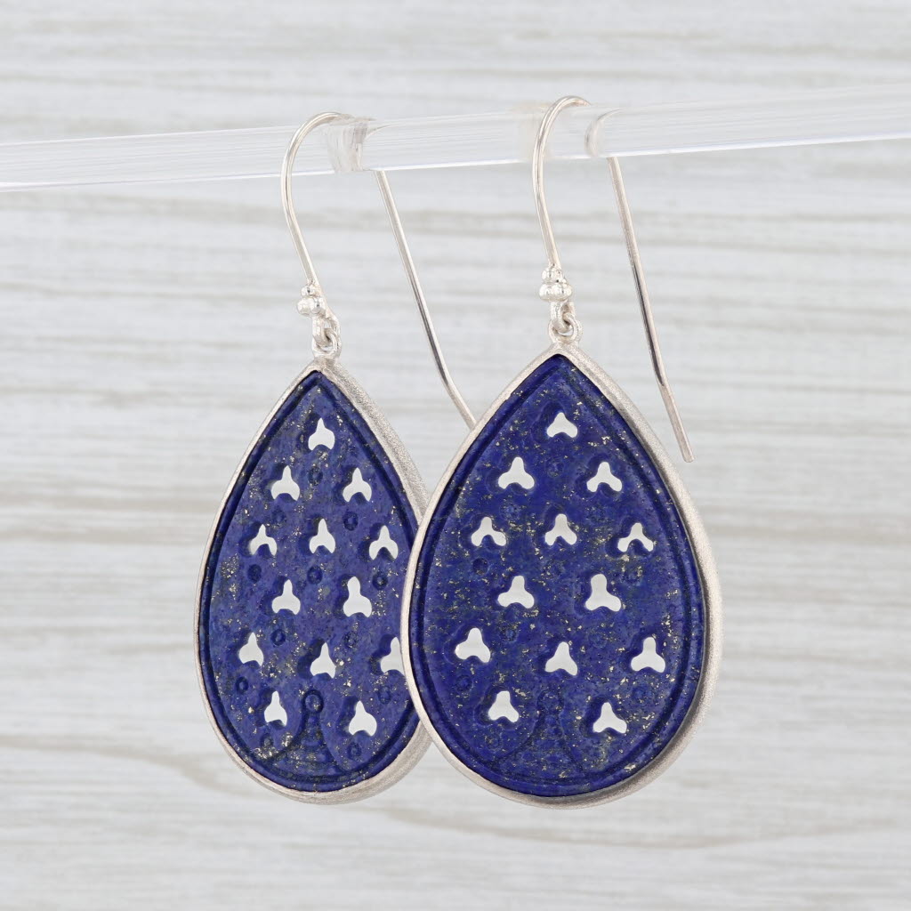 New Nina Wynn Blue Lapis Lazuli Teardrop Earrings Sterling Silver Statement
