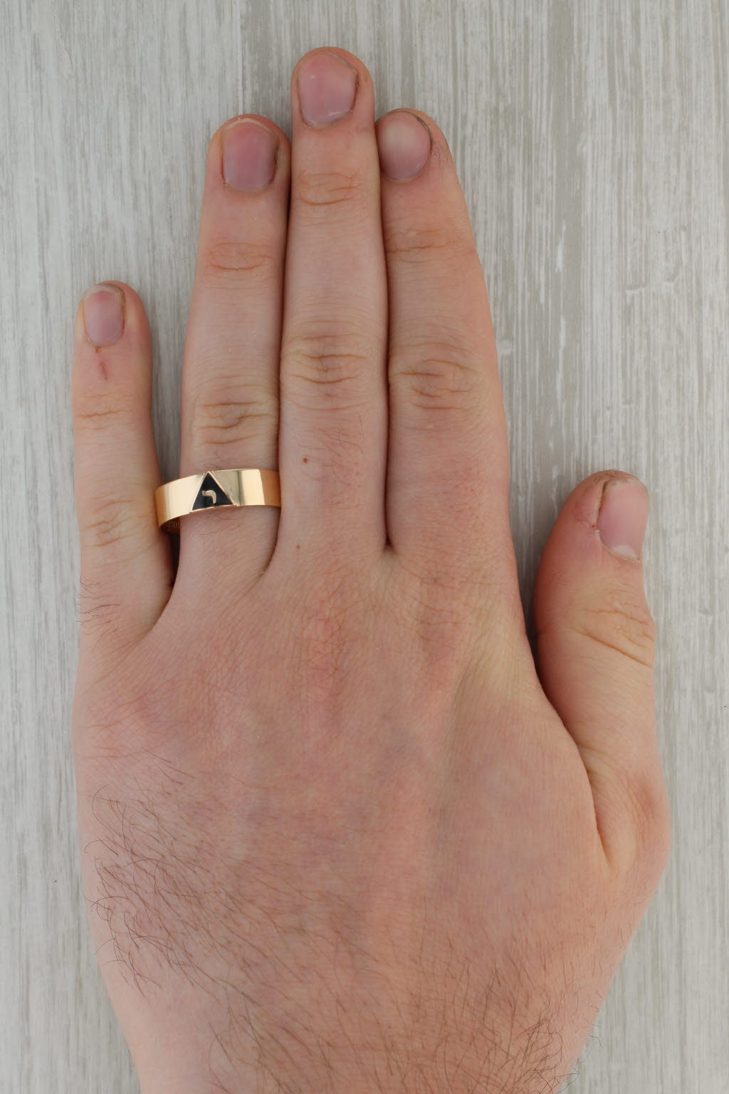 Rosy Brown Raised Yod Masonic Ring 10k Yellow Gold Band 14th Degree Scottish Rite Sz 12.75