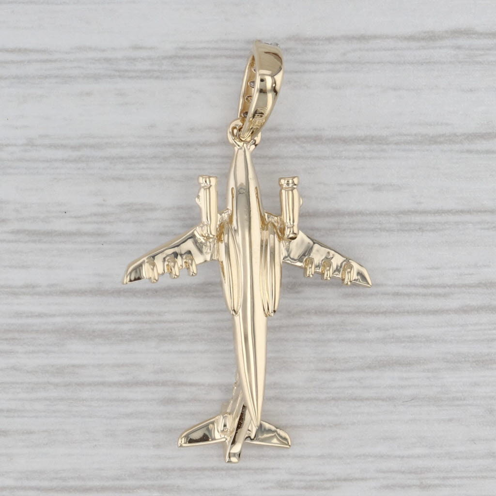 Gray 0.29ctw Diamond Airplane Pendant 10k Yellow Gold