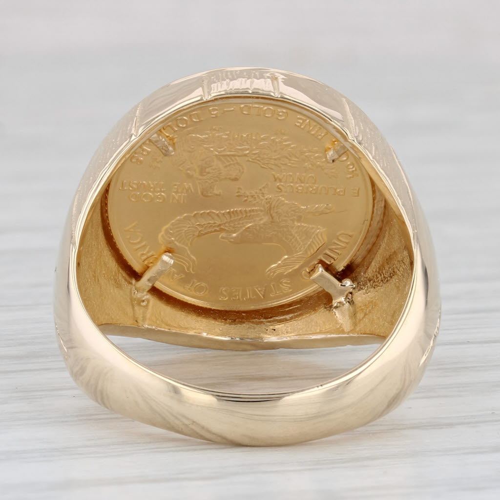 Gray 1989 1/10ozt 5 Dollar American Eagle Coin Ring 14k 22k Yellow Gold Sz 8.75