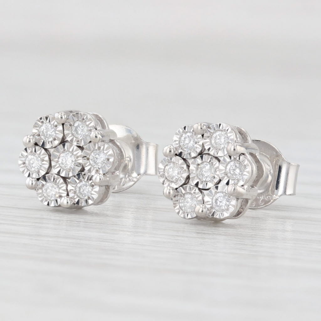 Light Gray 0.14ctw Diamond Cluster Flower Stud Earrings Sterling Silver
