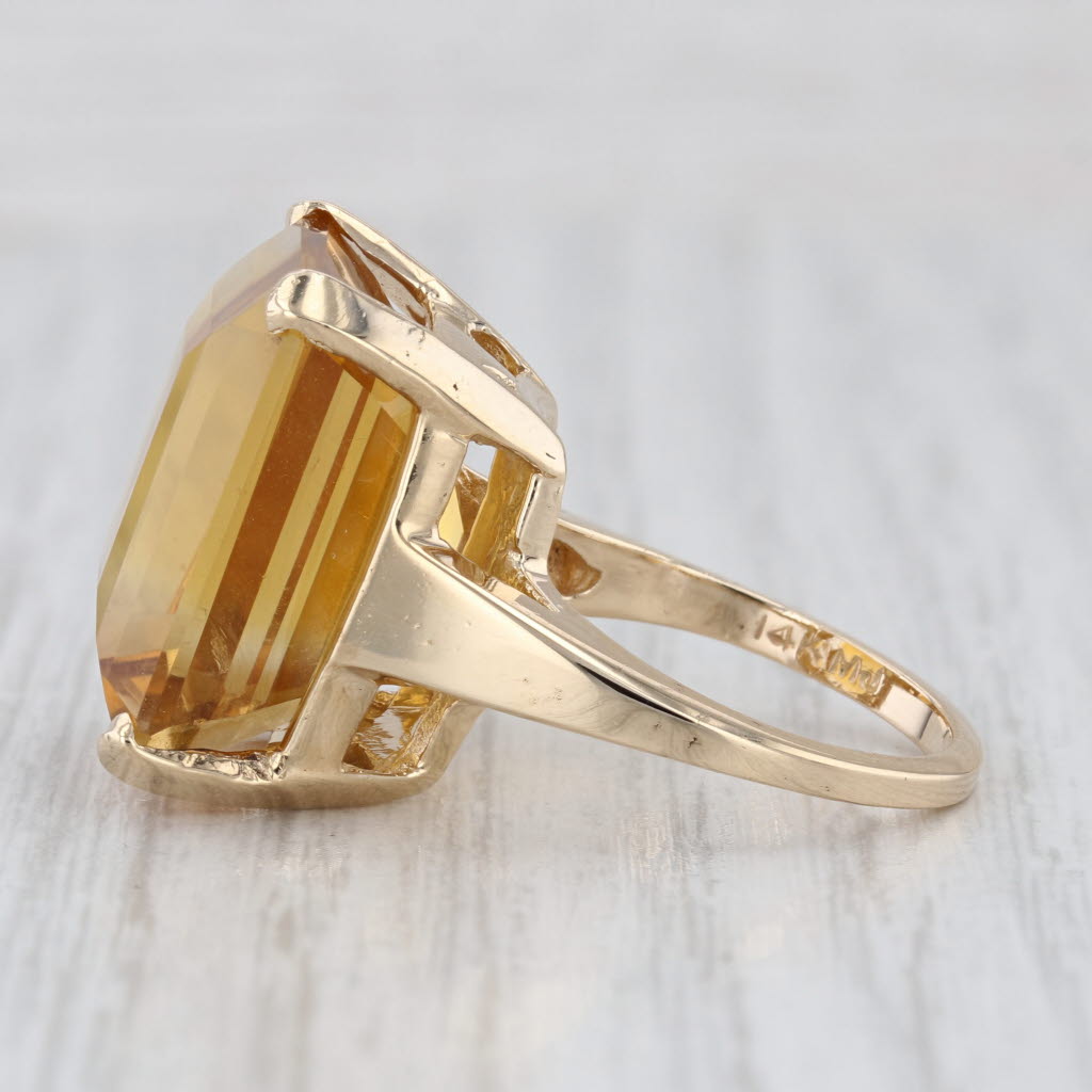 22.70ct Citrine Emerald Solitaire Ring 14k Yellow Gold Cocktail Size 6.5