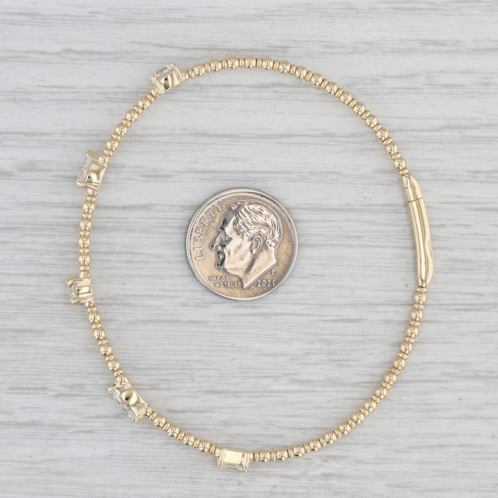 Light Gray New 1.33ctw Diamond Bead Flexible Bangle Bracelet 14k Yellow Gold 6.75"