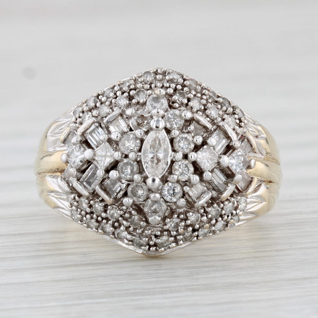 Light Gray 0.87ctw Diamond Cluster Ring 10k Yellow Gold Size 7.25