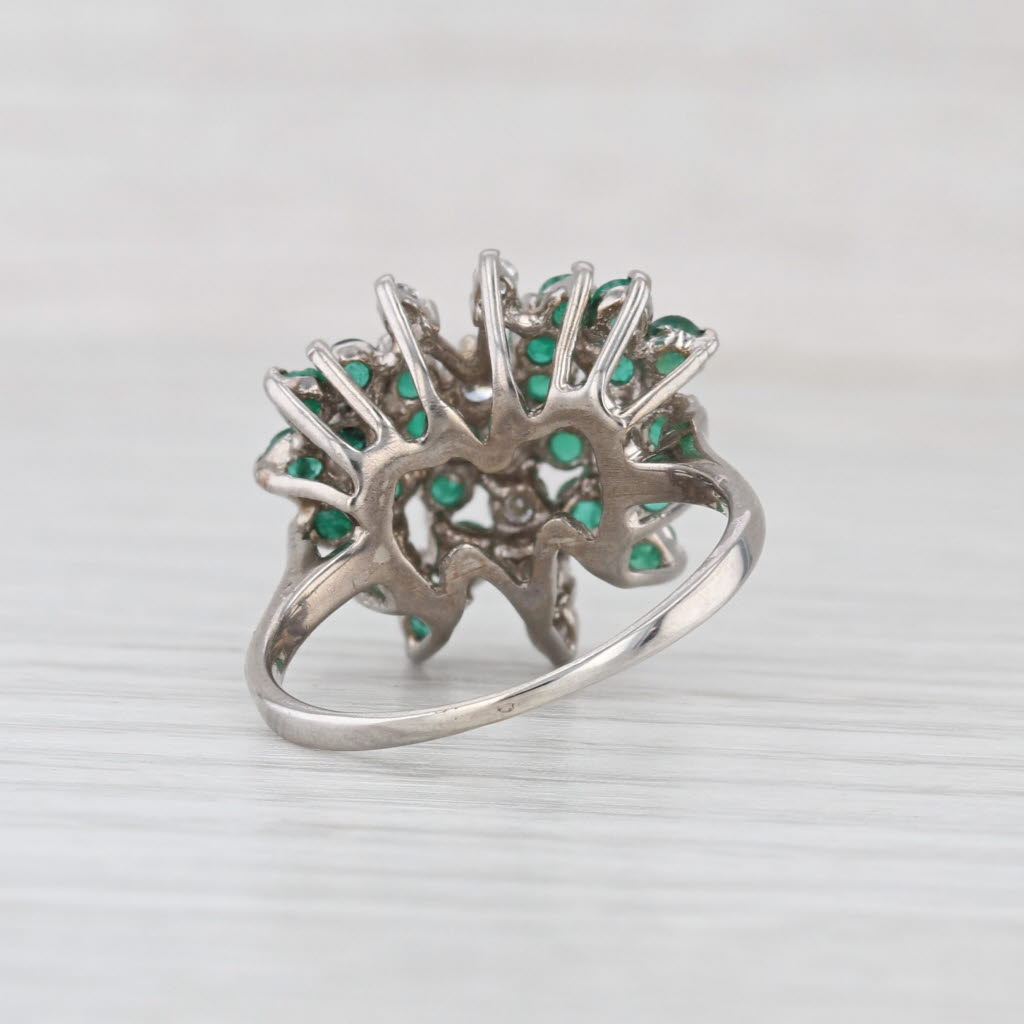 1,25ctw Emerald Diamond Cluster Butterfly Ring 14k White Gold Cocktail Size 7.75