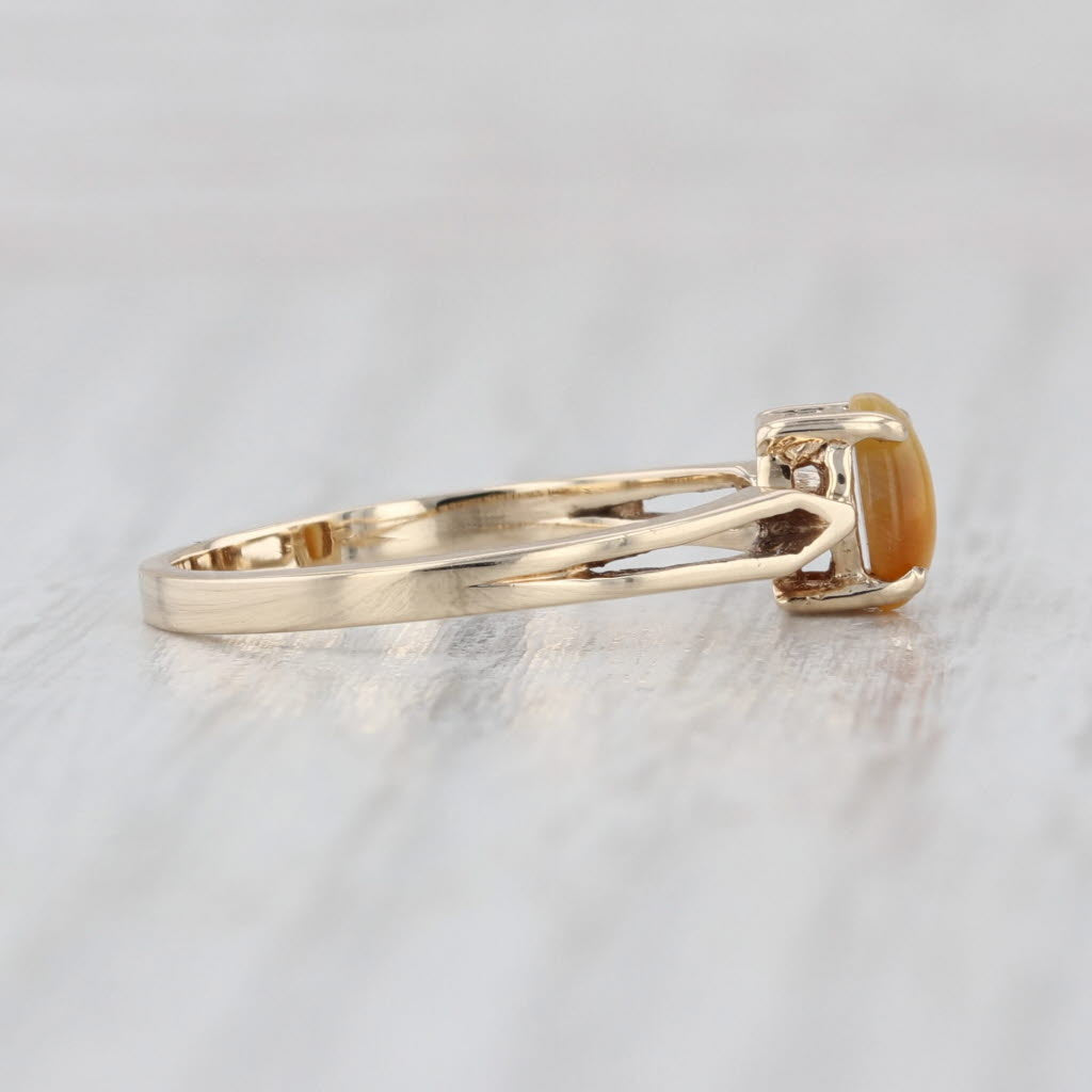 Tiger's Eye Cat's Eye Solitaire Ring 10k Yellow Gold Oval Cabochon Size 5.75