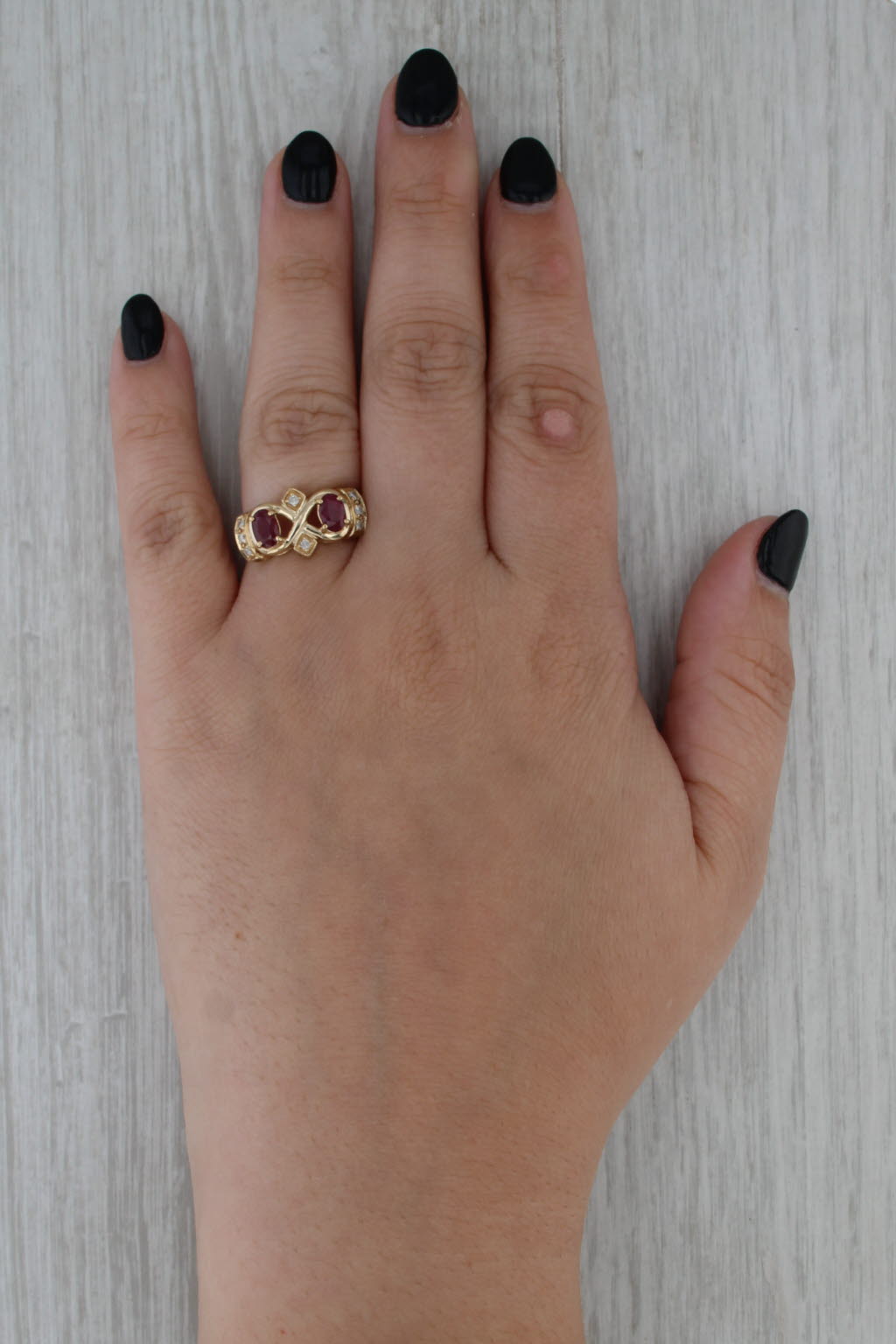 1.31ctw Ruby Diamond Infinity Knot Ring 14k Yellow Gold Size 7