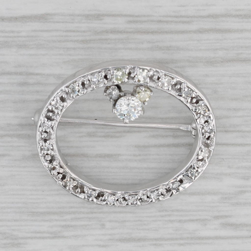 Gray 0.47ctw Diamond Open Oval Brooch 12k White Gold Pin