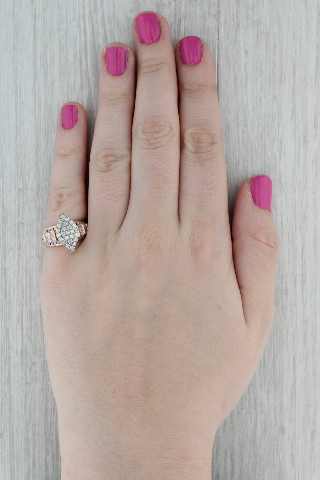 Dark Gray 1ctw Marquise Diamond Cluster Ring 10k Rose Gold Size 7 Engagement