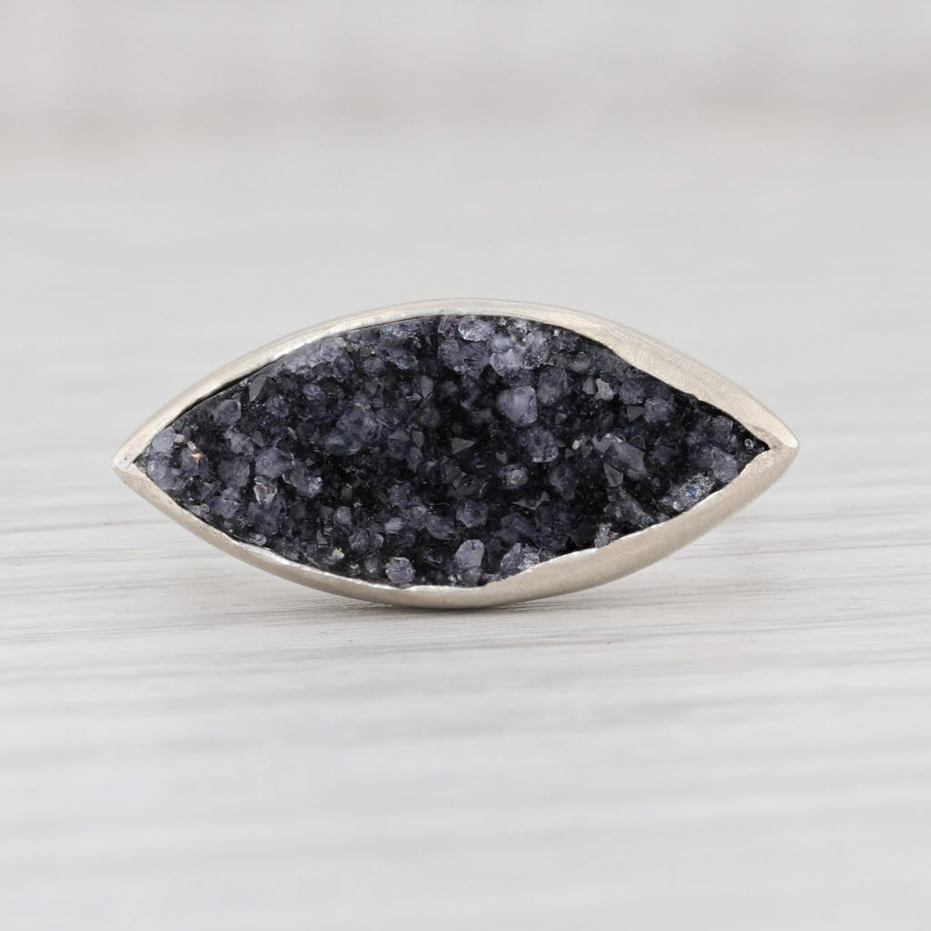 New Nina Wynn Amethyst Druzy Ring Size 7.25 Sterling Silver Solitaire