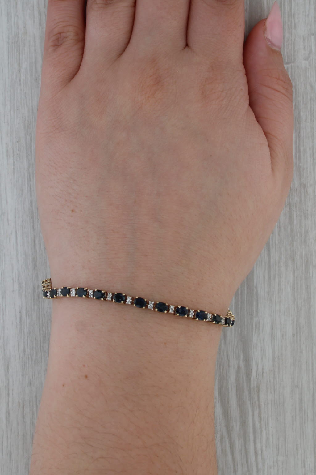 7.68ctw Blue Sapphire Diamond Tennis Bracelet 14k Yellow Gold 7.75" 3.4mm