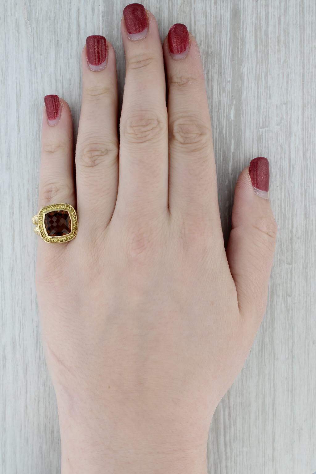 Gray David Yurman Albion 4.96ctw Smoky Quartz Yellow Sapphire Halo Ring 18k Gold
