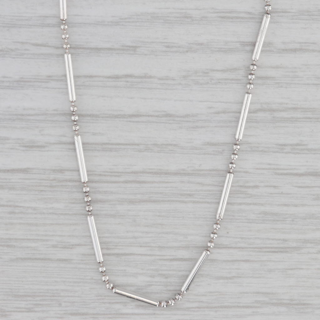 Gray Bar Bead Chain Necklace Sterling Silver 30" 1.5mm