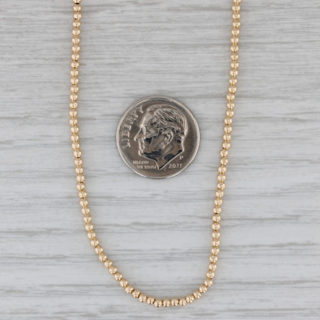 Gray Bead Strand Necklace 14k Yellow Gold Adjustable 16" 2mm