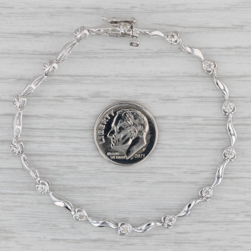 Gray Diamond Bar Heart Link Tennis Bracelet 10k White Gold 7" 4mm