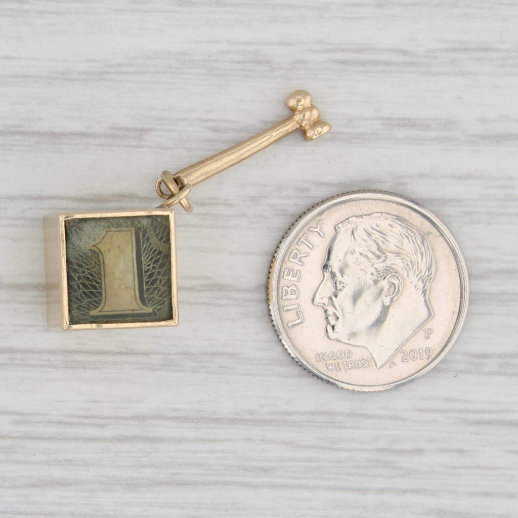 Light Gray Vintage Emergency Funny Money 1 Dollar Bill Glass Box 14k Yellow Gold