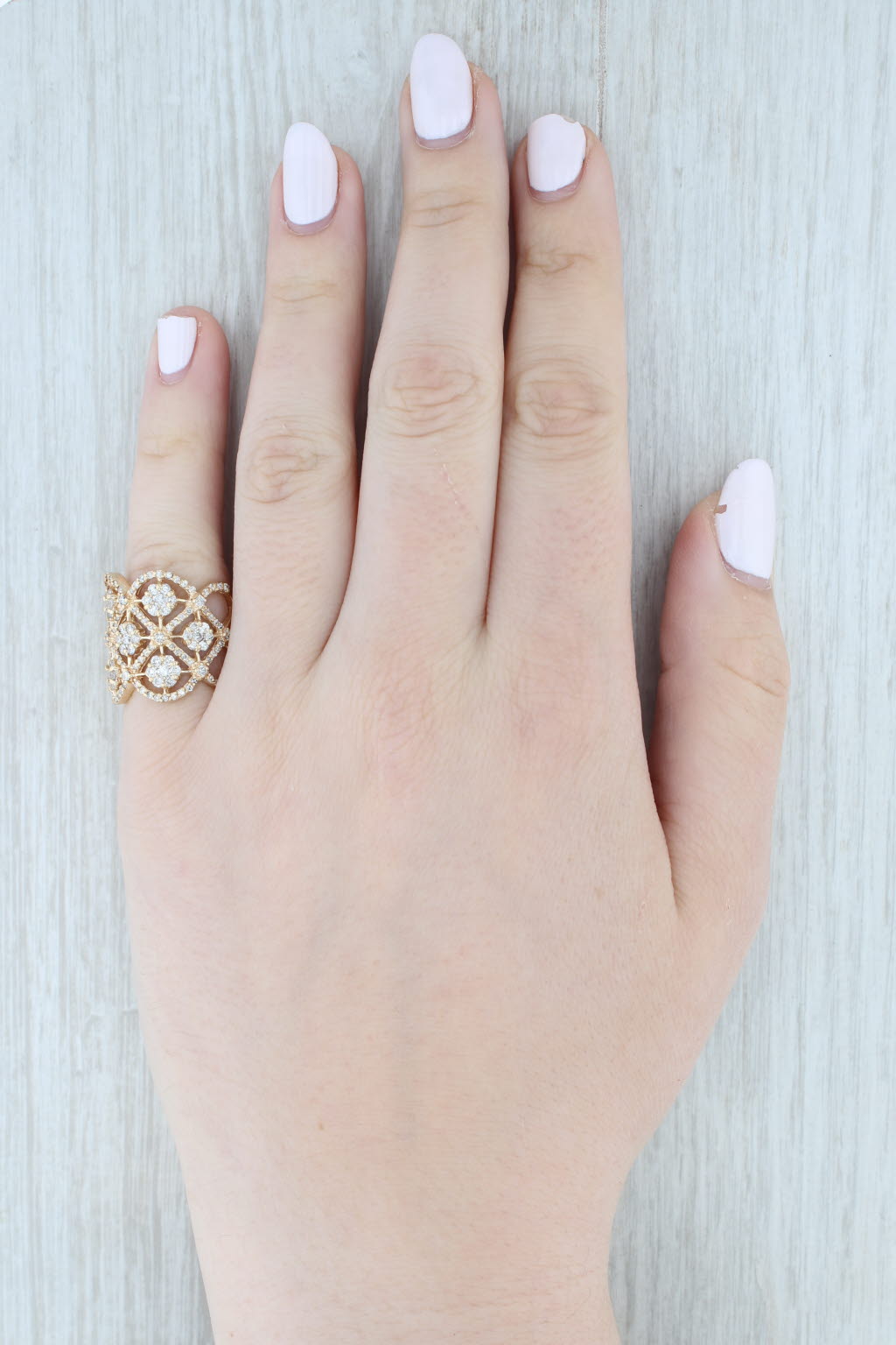 Light Gray 2.78ctw Diamond Clusters Openwork Ring 14k Yellow Gold Size 6.5 Cocktail