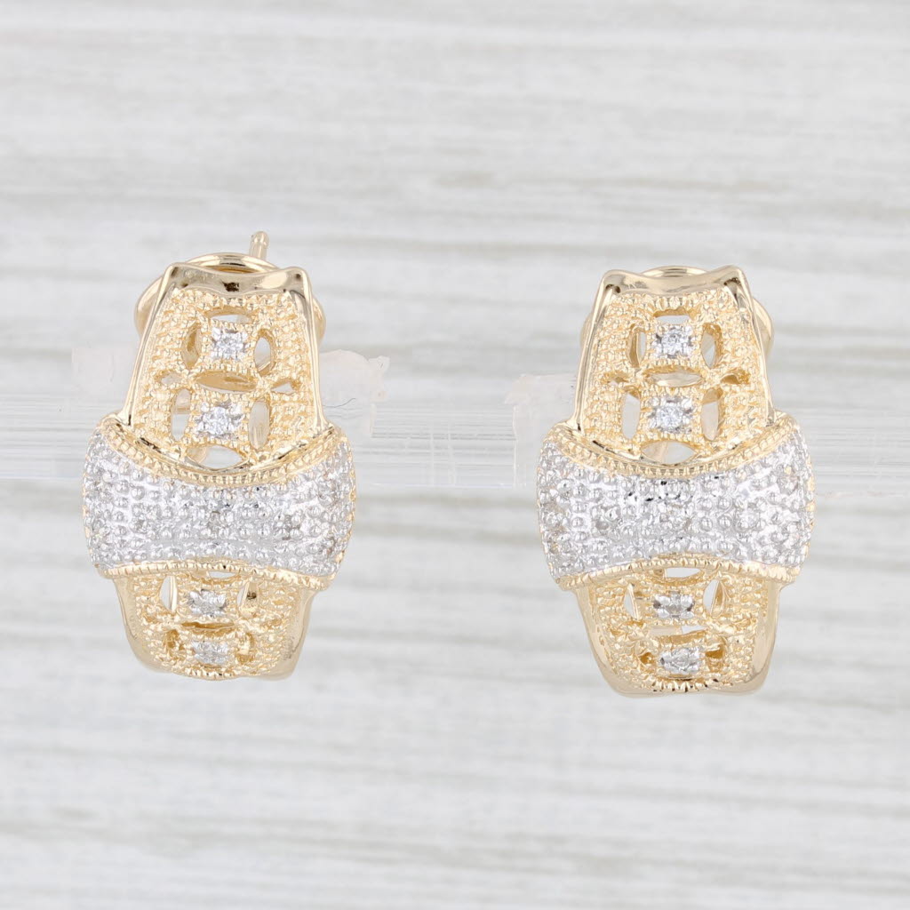 Light Gray 0.15ctw Diamond J-Hook Earrings 14k Gold Omega Back Drops