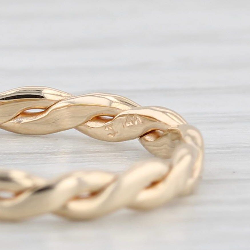 Light Gray Woven Stackable Band 14k Yellow Gold Size 6.25 Wedding Ring