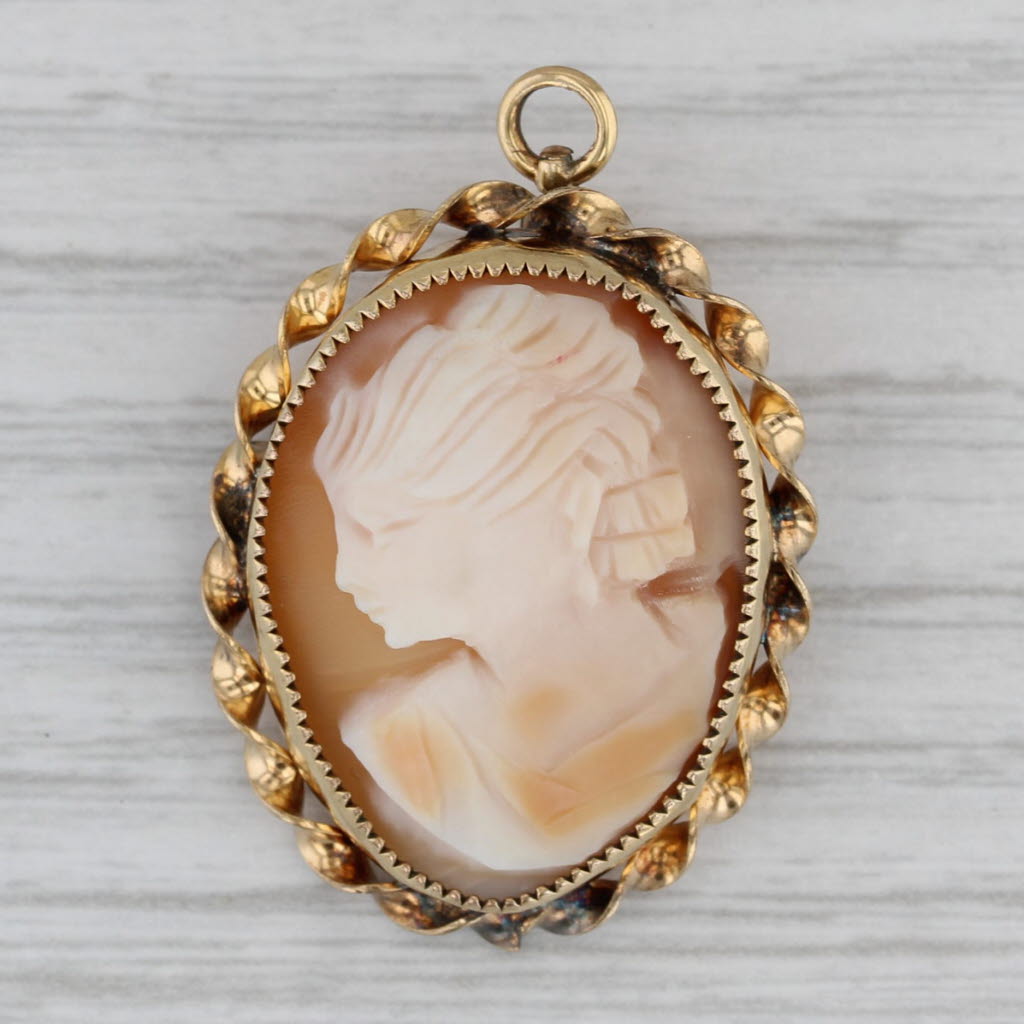 Gray Vintage Carved Shell Cameo Brooch Pendant Gold Filled Pin