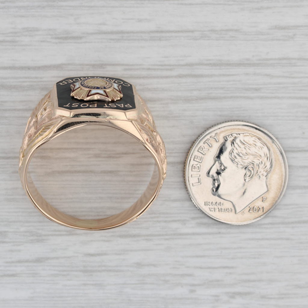 Gray VFW Past Post Commander Cross Signet Ring 10k Gold Veterans Foreign Wars