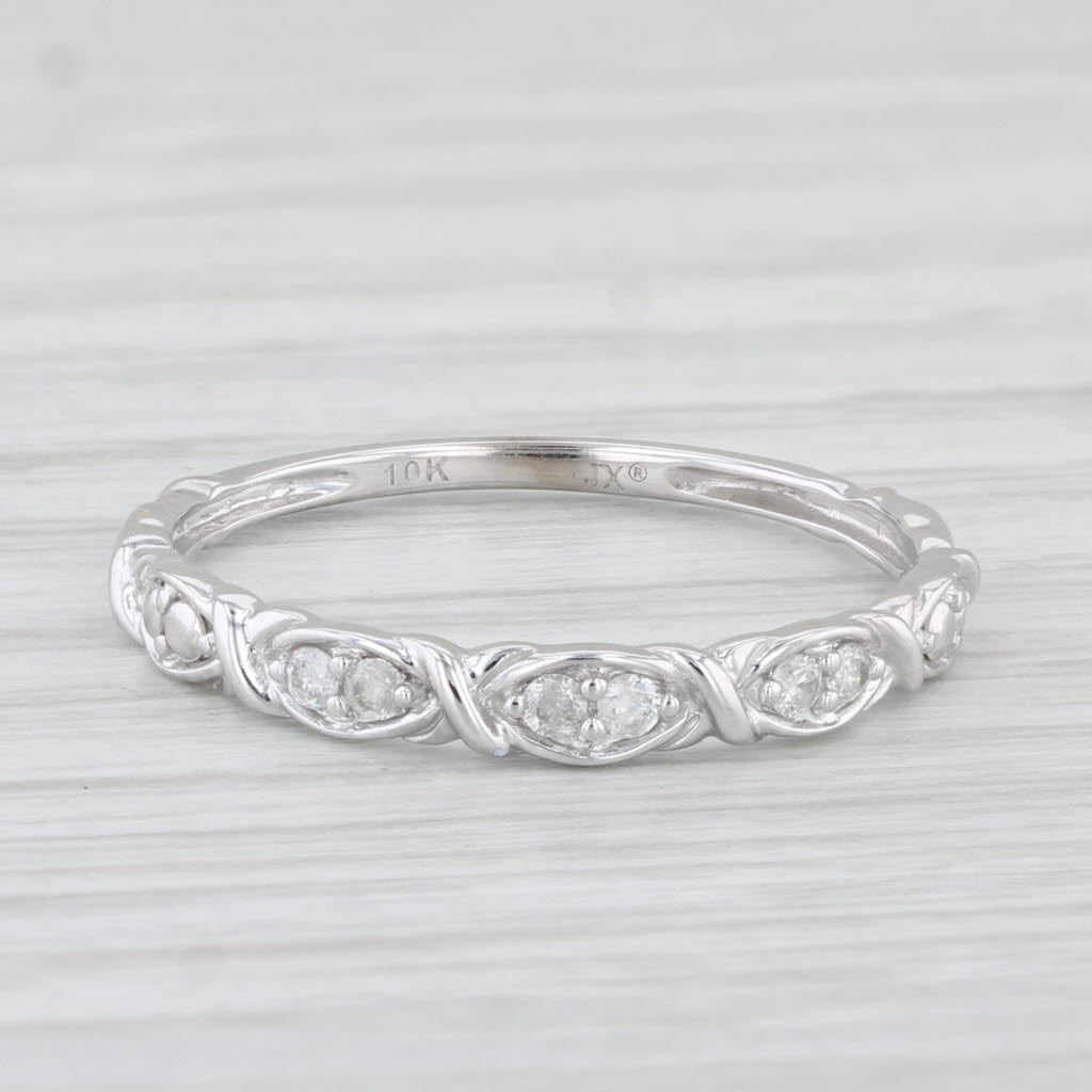 Light Gray Diamond Wedding Band 10k White Gold Size 7 Stackable Band