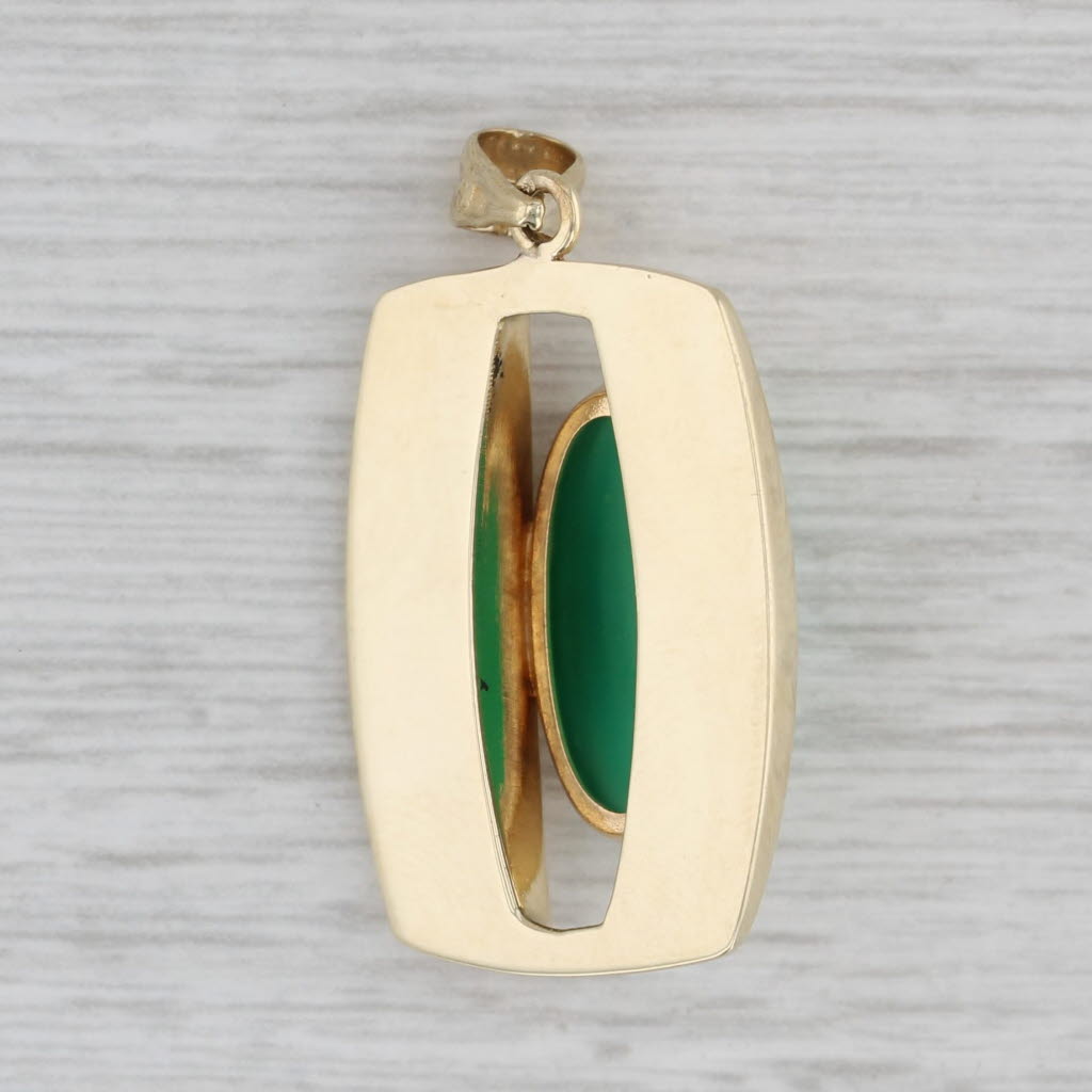 Gray Green Chalcedony Pendant 14k Yellow Gold Oval Cabochon Solitaire
