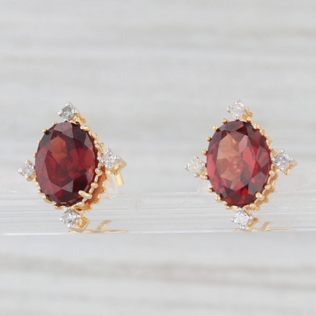 Light Gray New 3.13ctw Oval Garnet Diamond Stud Earrings 10k Yellow Gold