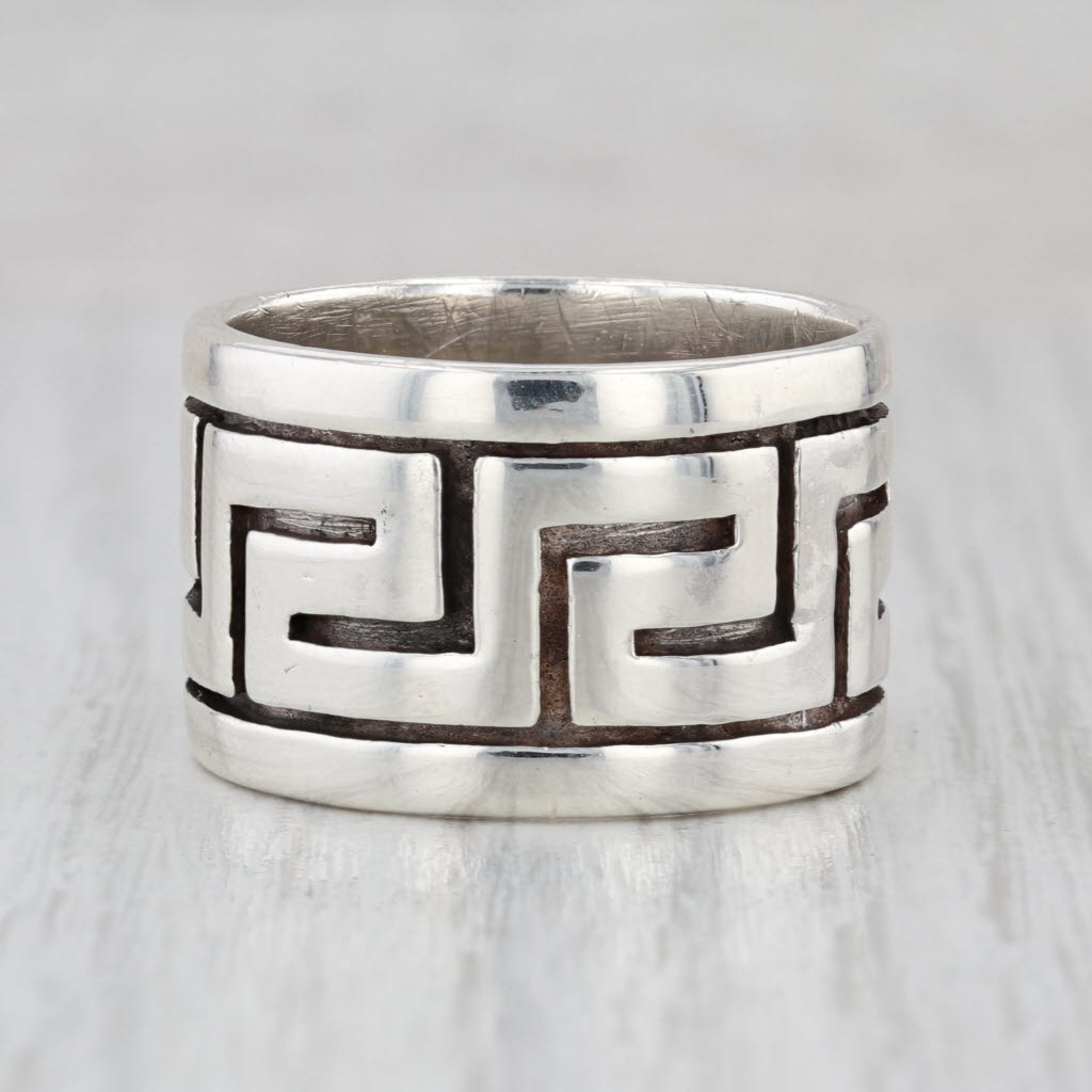 Greek Key Pattern Ring Sterling Silver Size 11 Wide Band