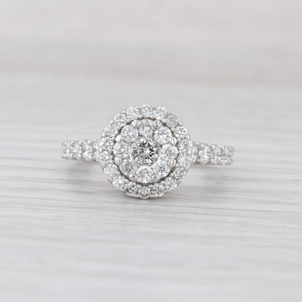 Vintage 1.28ctw Diamond Cluster Halo Engagement Ring 14k White Gold Size 7