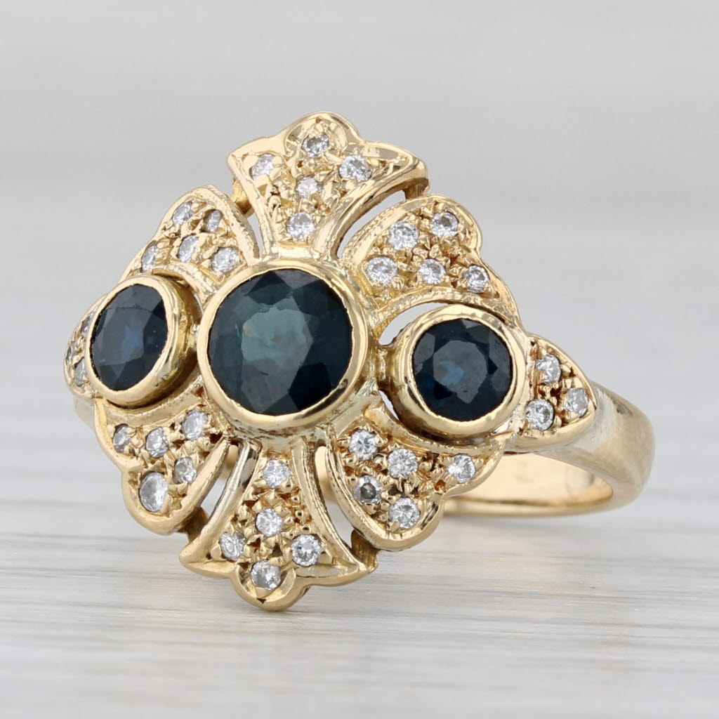 Gray Vintage 1.42ctw Blue Sapphire 3-Stone Ring 18k Yellow Gold Size 6