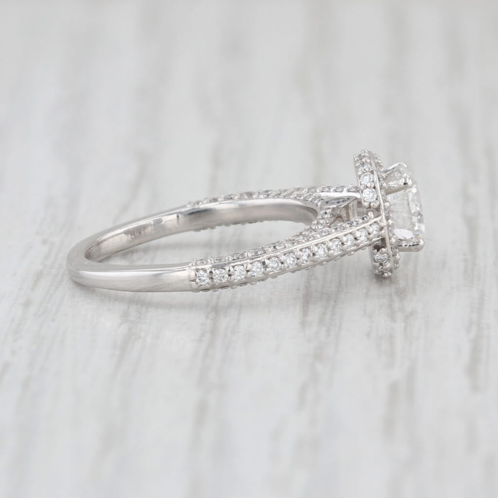 IGI 1.38ctw Lab Grown Diamond Halo Engagement Ring Platinum Size 5.5 FVS1