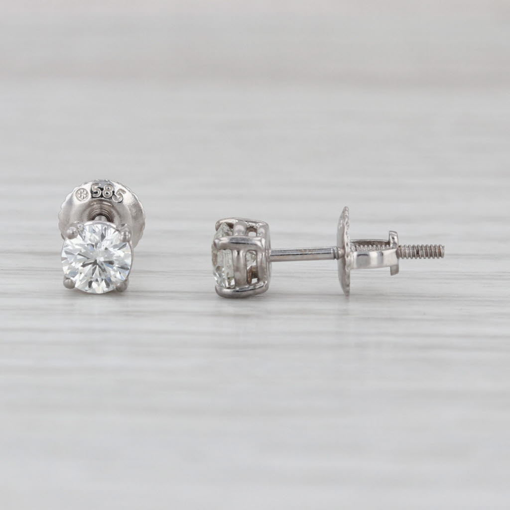 0.66ctw Round Diamond Solitaire Stud Earrings 14k White Gold Studs Screw Back