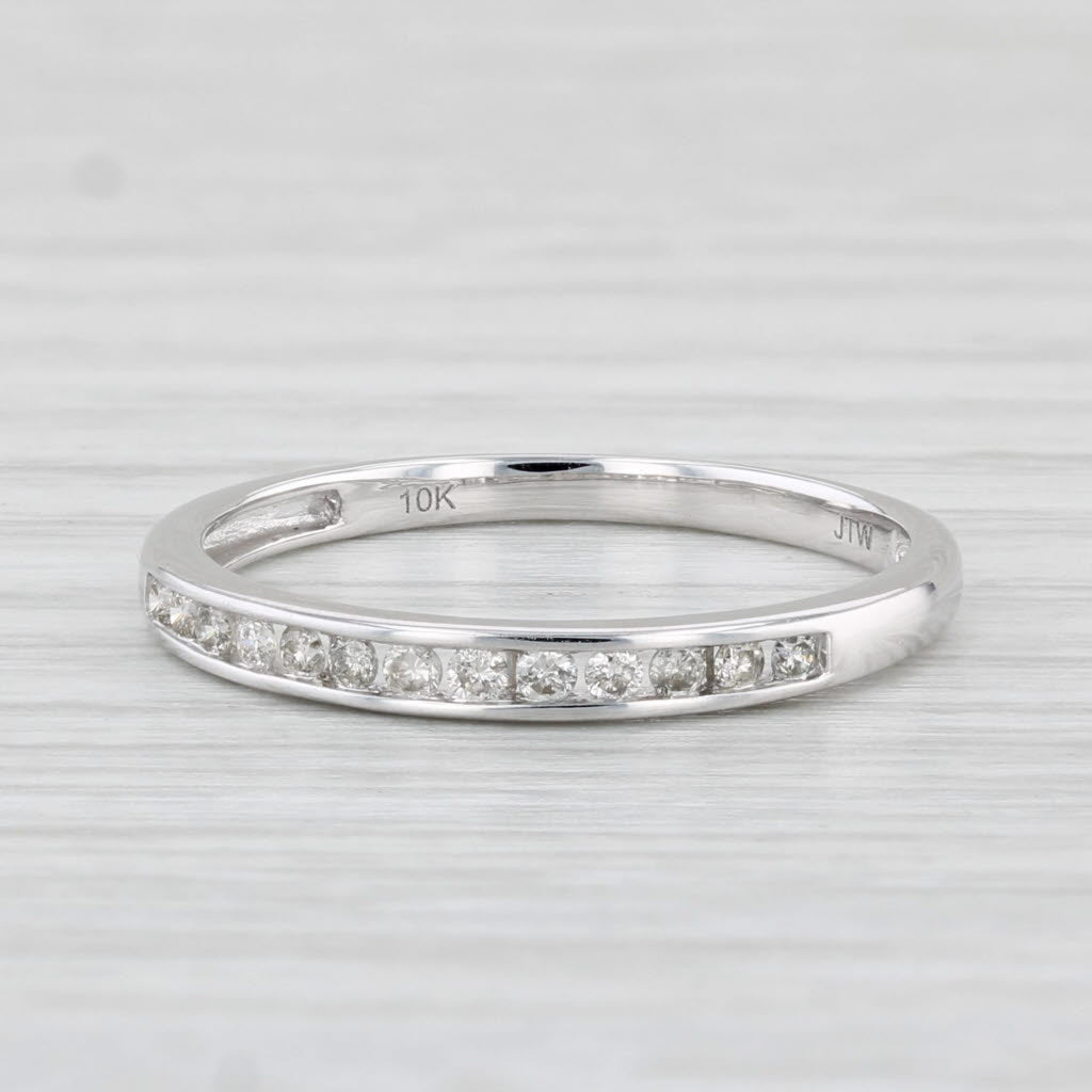 Light Gray 0.20ctw Diamond Wedding Band 10k White Gold Size 8 Stackable Ring