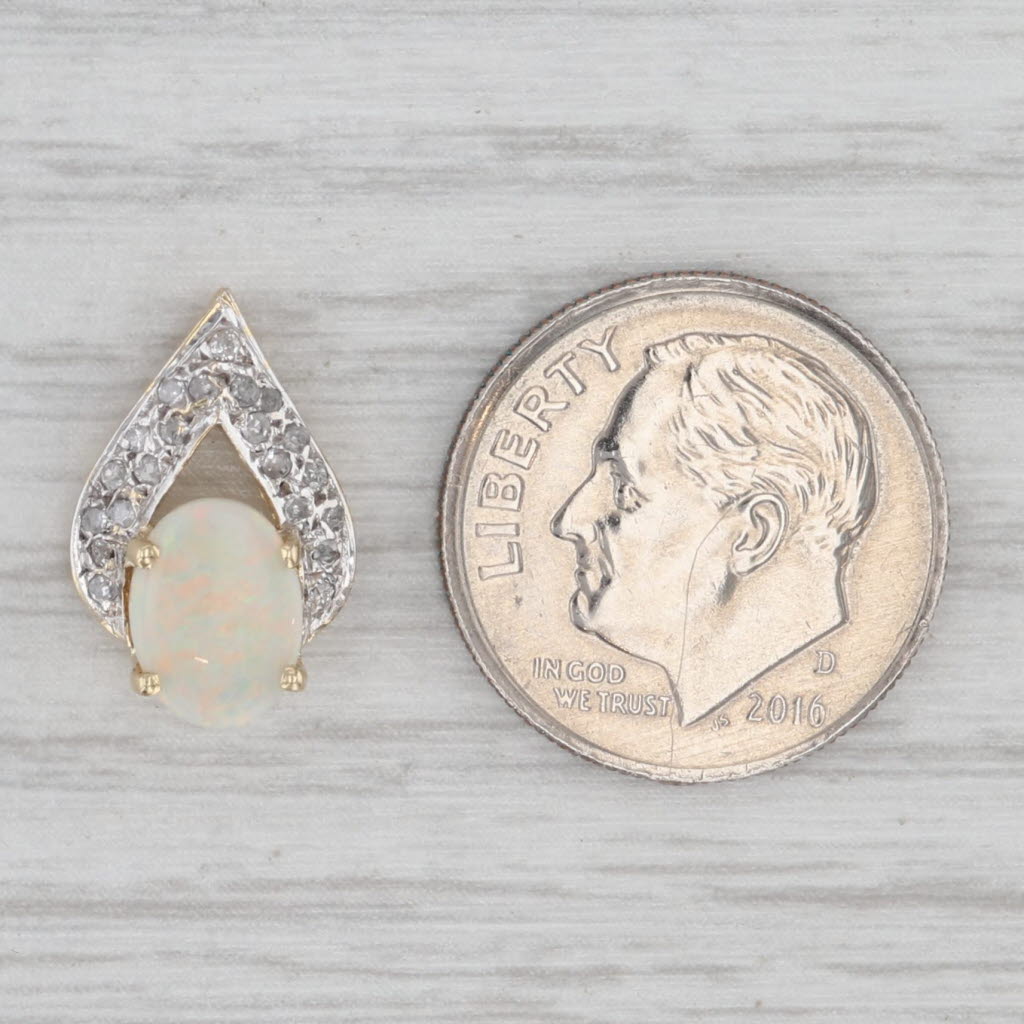 Opal Oval Cabochon Diamond Pendant 14k Gold Floating Teardrop