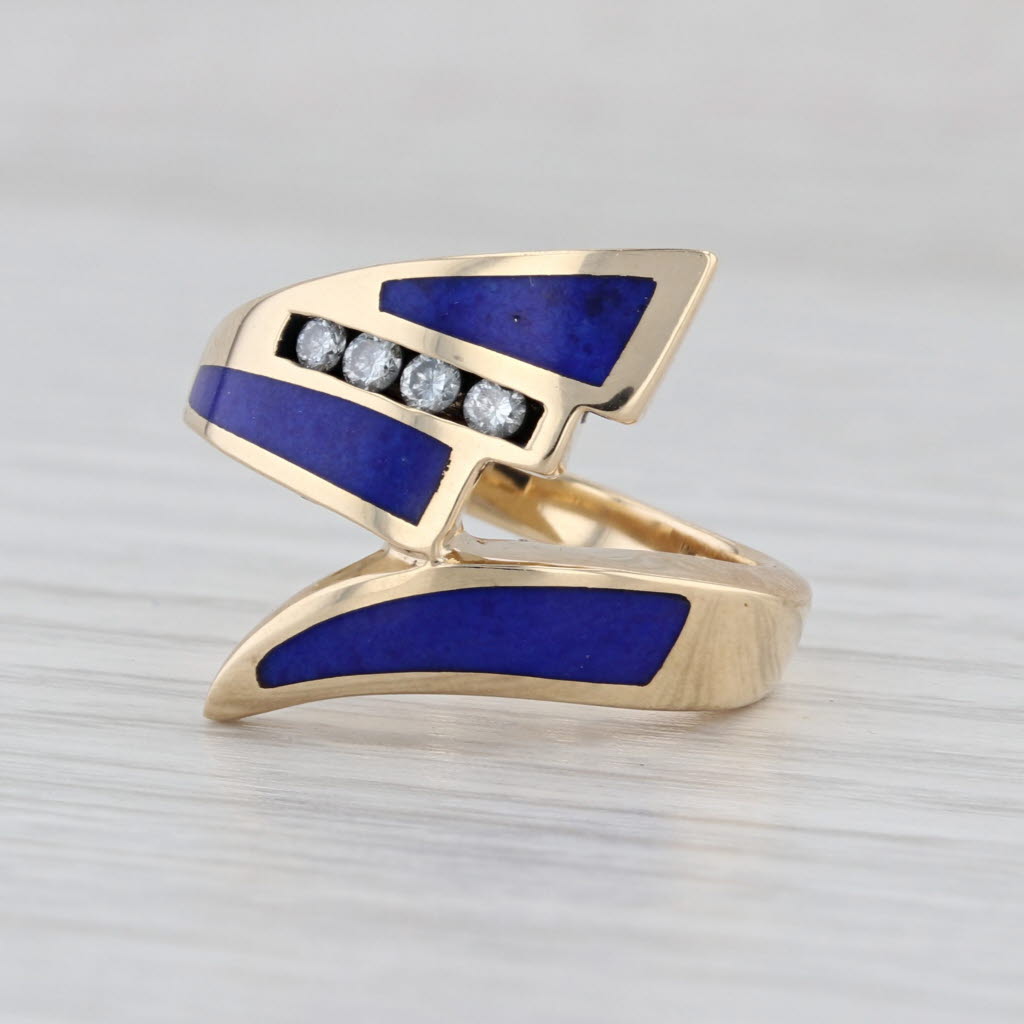 Lapis Lazuli 0.12ctw Diamond Bypass Ring 14k Yellow Gold Size 6
