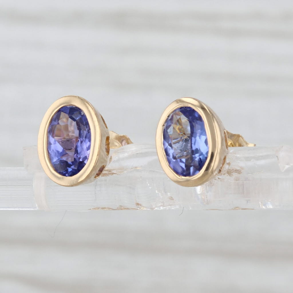1.24ctw Tanzanite Oval Solitaire Stud Earrings 14k Yellow Gold Studs