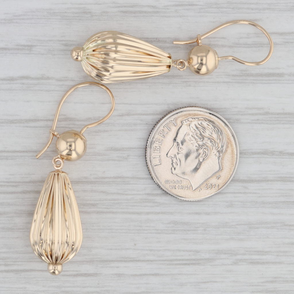Gray Beveled Teardrop Dangle Earrings 14k Yellow Gold Hook Posts