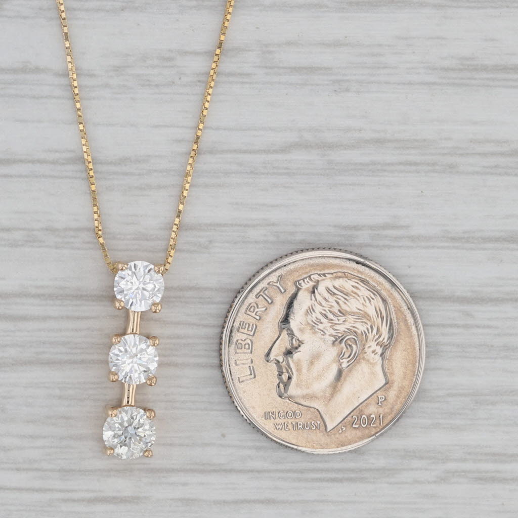 Gray 1ctw Diamond 3-Stone Journey Pendant Necklace 14k Yellow Gold 18" Box Chain
