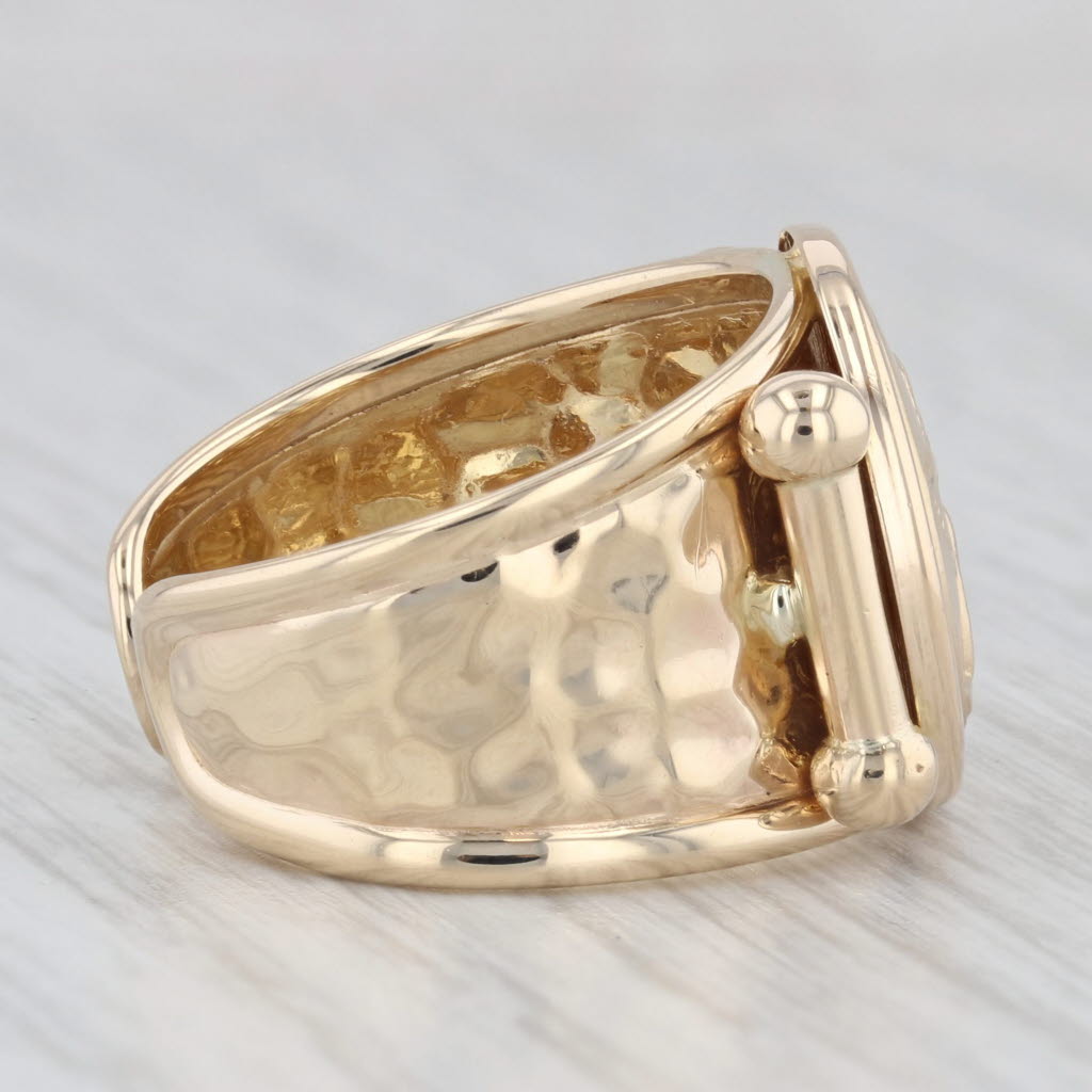 Light Gray Cherub Guardian Angel Coin Signet Ring 10k Yellow Gold Size 7.5 Adjustable Band