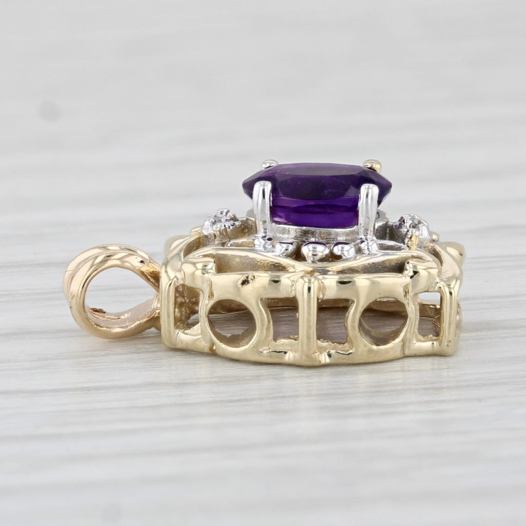 Light Gray 0.65ct Oval Amethyst Diamond Pendant 10k Yellow Gold