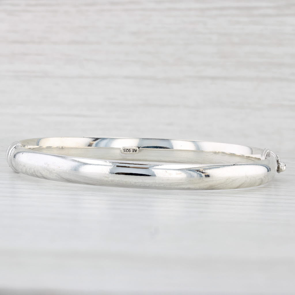 Light Gray Etched Star Pattern Bangle Bracelet Sterling Silver 7" 6.1mm