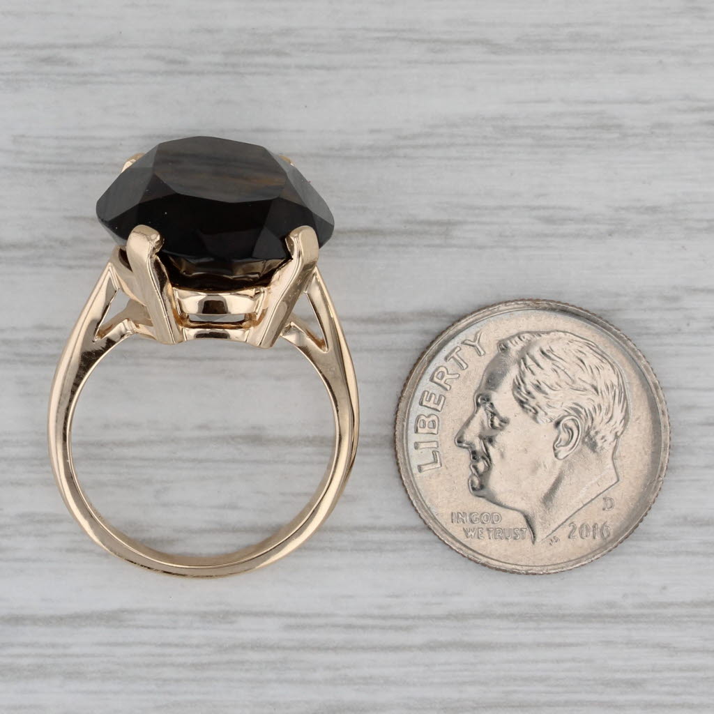 Gray 19.70ct Oval Smoky Quartz Solitaire Ring 14k Yellow Gold Size 6.75