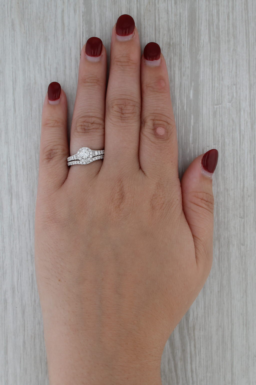 0.80ctw Round Diamond Halo Engagement Ring Wedding Band Bridal 14k White Gold